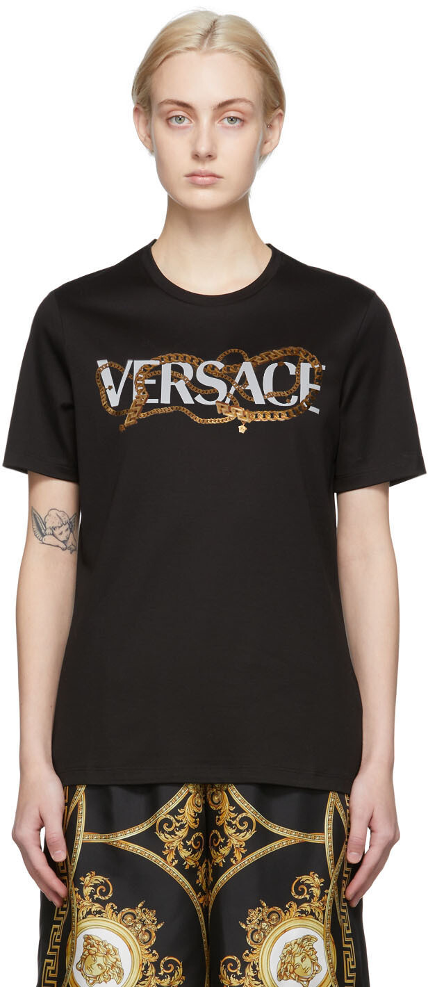 

Черная футболка с логотипом Chain Versace