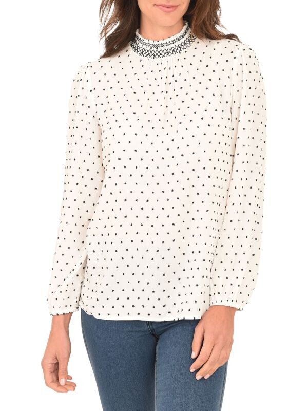 

Топ DR2 by Daniel Rainn Swiss Dot с воротником под горло, ivory black