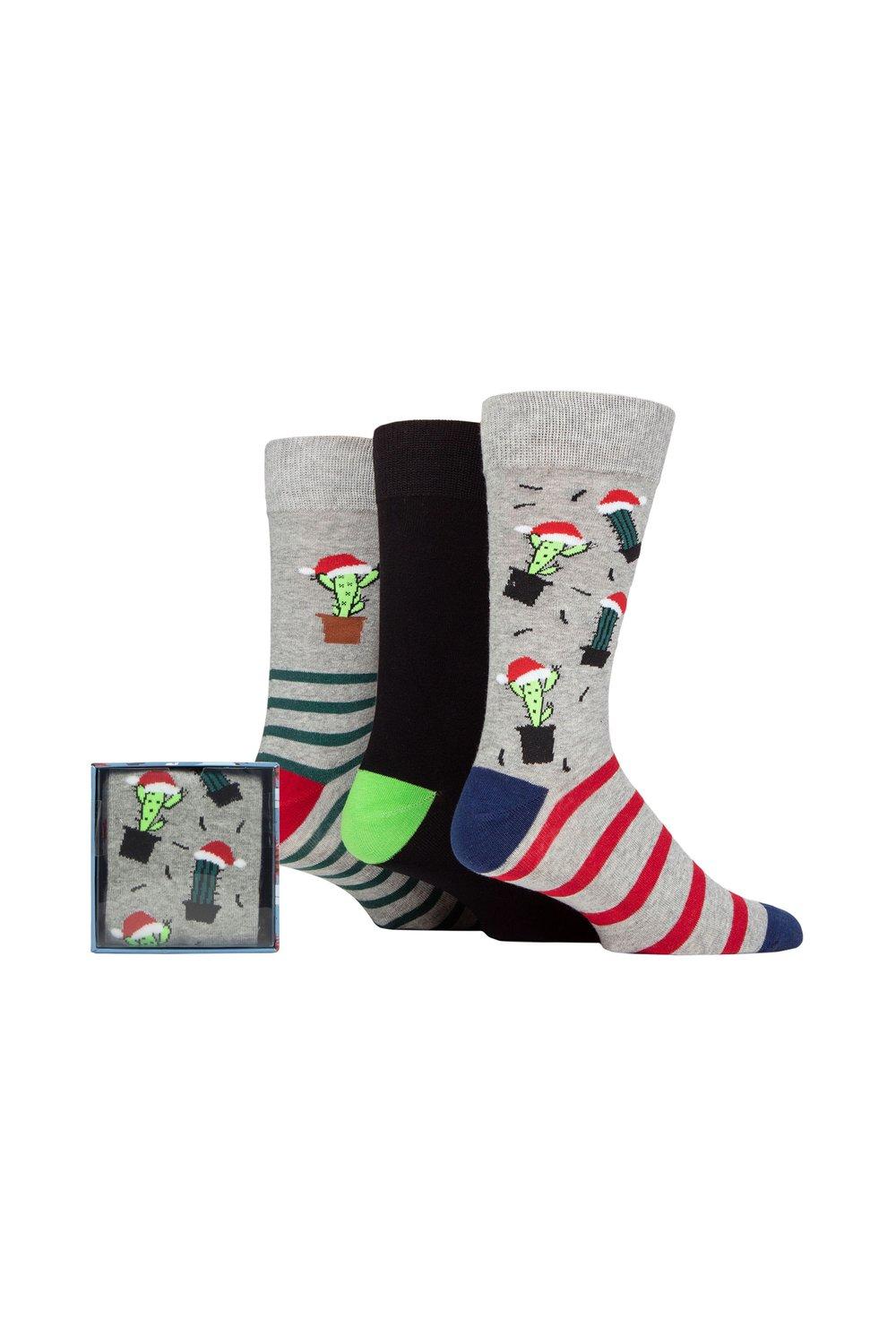 цена 3 пары носков в подарочной упаковке Winter Wonderland Christmas Cube SOCKSHOP Wild Feet, зеленый