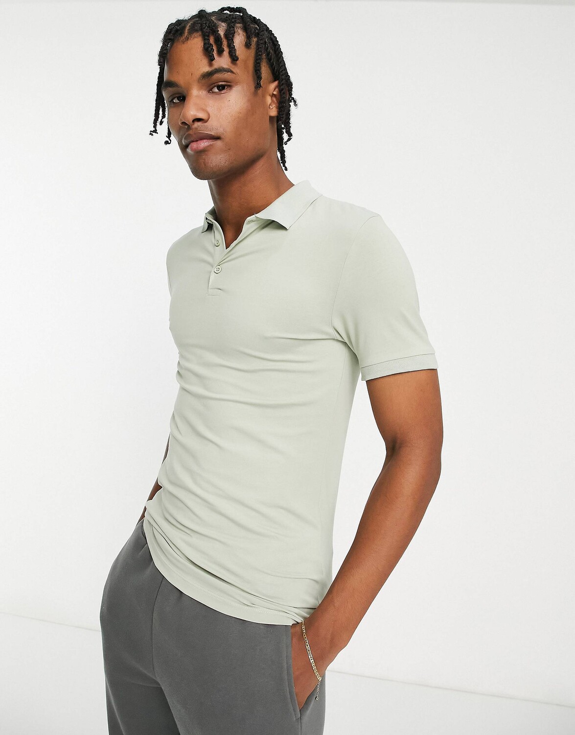

Светло-зеленое трикотажное поло в обтяжку ASOS DESIGN, Зеленый