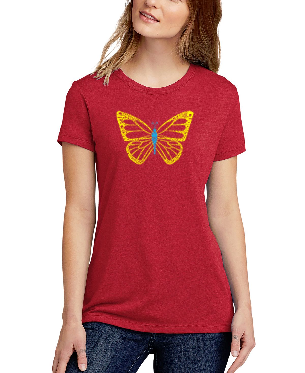 Женская футболка premium blend butterfly word art LA Pop Art, красный