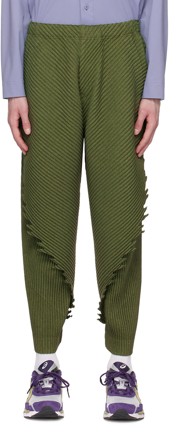 

Зеленые зазубренные брюки Homme Plissé Issey Miyake