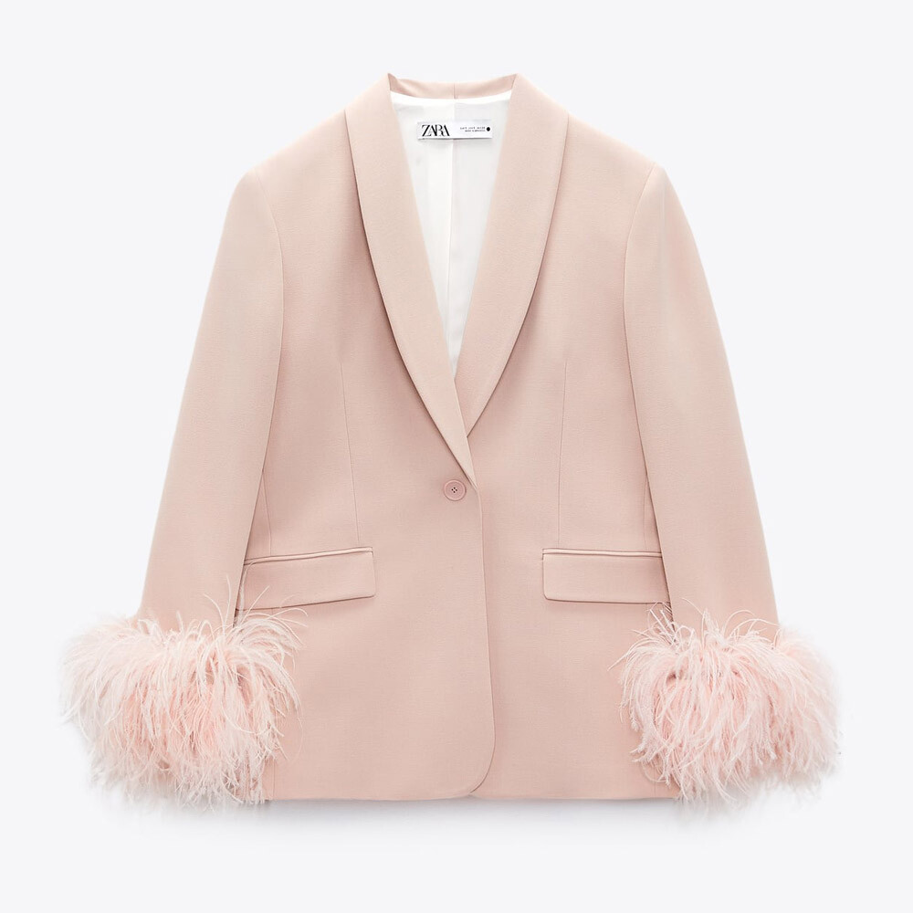 

Блейзер Zara Straight With Feathers, телесно-розовый