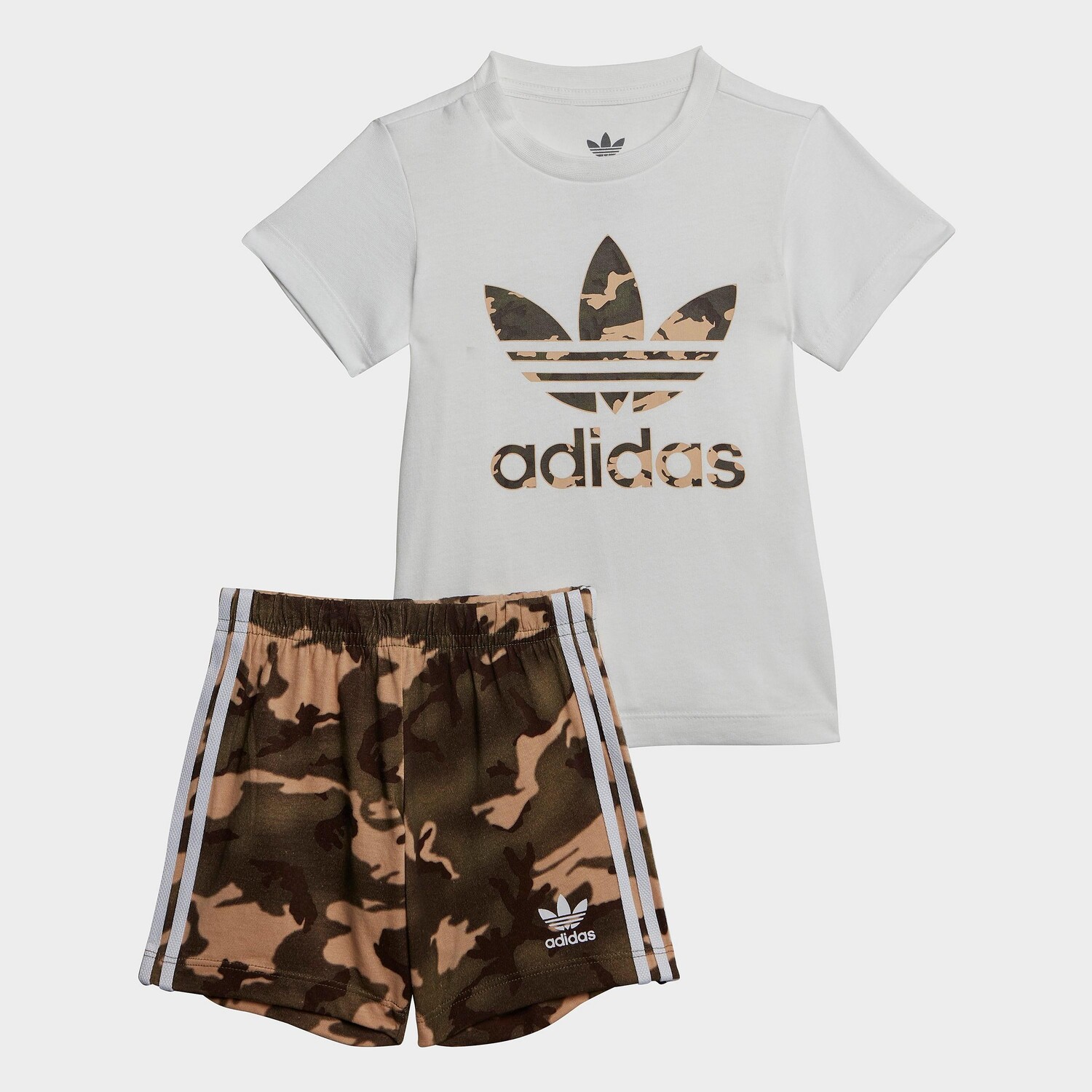 

Футболка и шорты Adidas Originals с камуфляжным принтом для младенцев и детей ясельного возраста, камуфляж