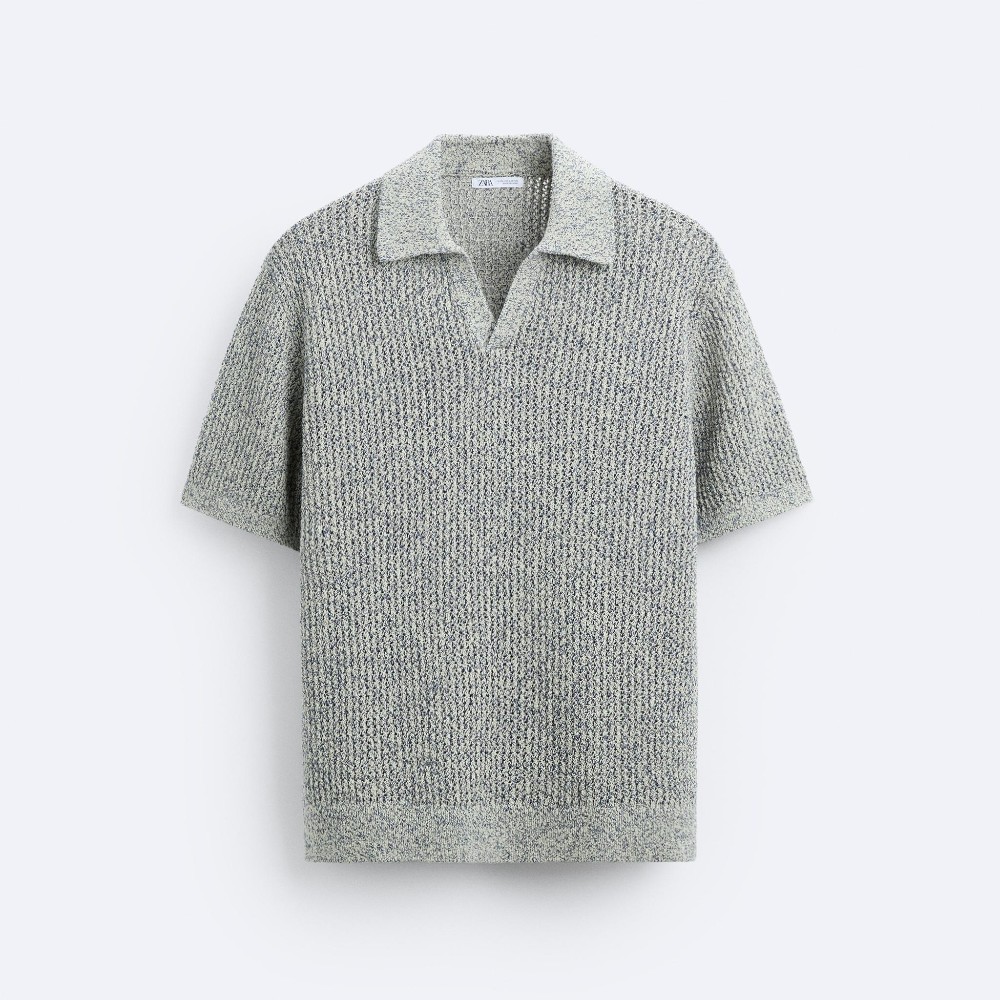 футболка zara textured knit серый Футболка поло Zara Textured Knit, синий