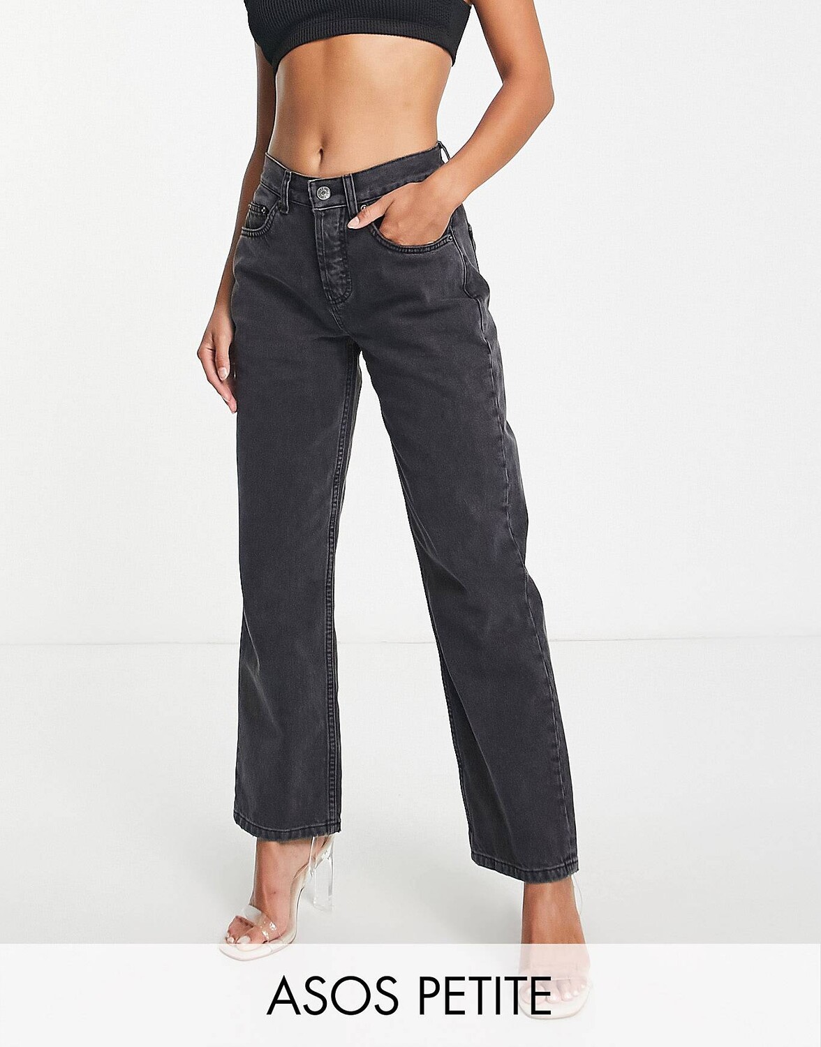 

Черные джинсы прямого кроя в стиле 90-х ASOS DESIGN Petite