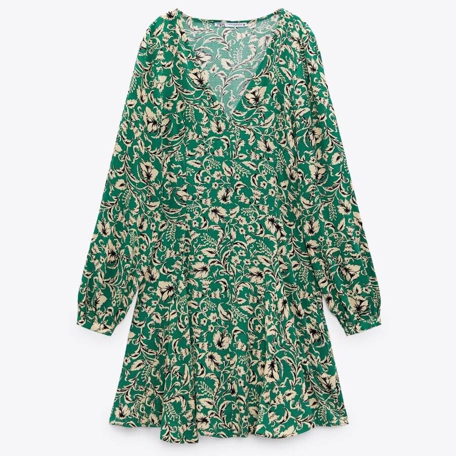 

Платье Zara Printed Mini, зеленый/экрю