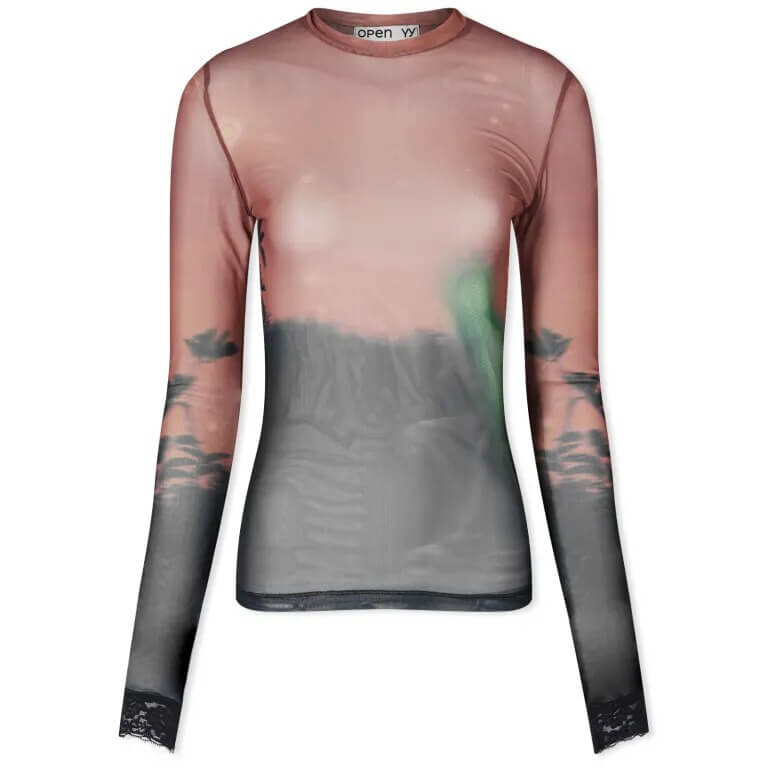 

Топ с длинными рукавами Open YY Dawn Graphic Mesh, коричневый