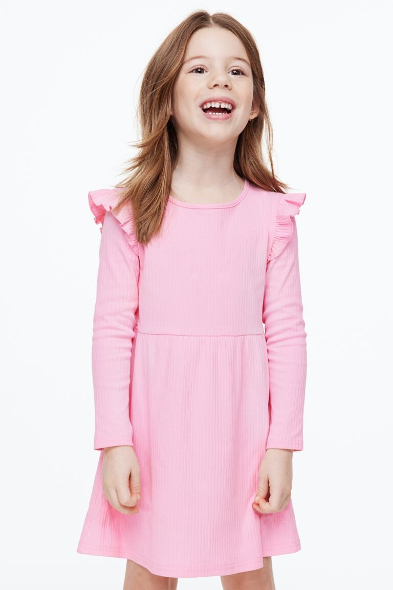 

Трикотажное платье в рубчик H&M, светло-розовый