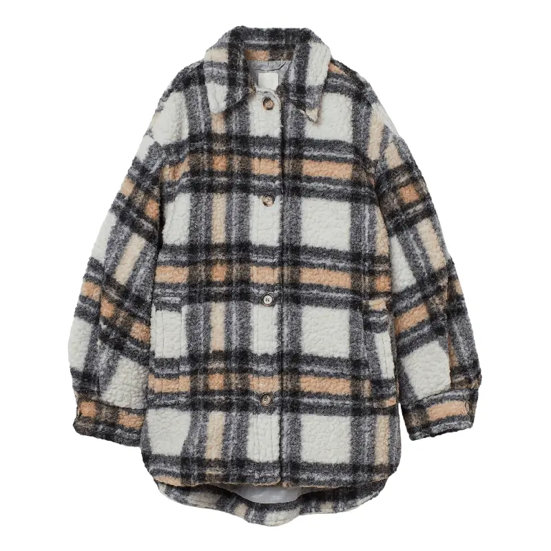

Куртка рубашка H&M Faux Lambskin, черный/клетка