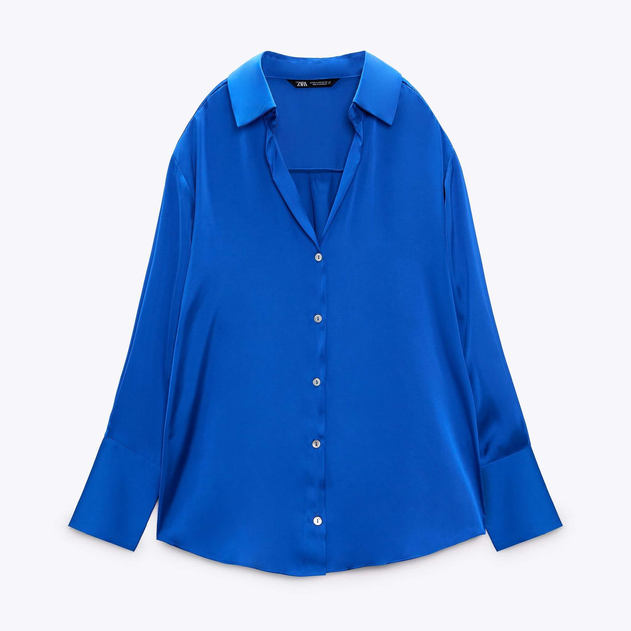 Рубашка Zara Flowing Satin, синий (Размер S) женская драпированная шелковая рубашка элегантная блузка из шелка тутового атласа с длинными рукавами дамский топ с отложным воротником