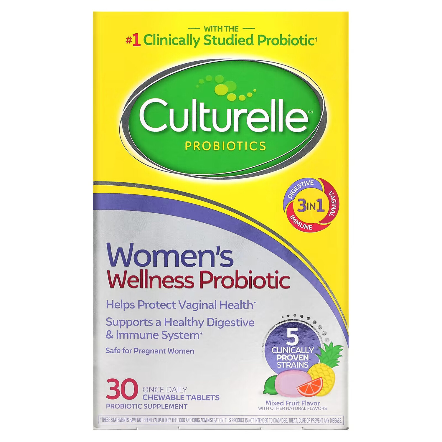 

Culturelle, Пробиотики, пробиотики для женщин, фруктовое ассорти, 30 жевательных таблеток