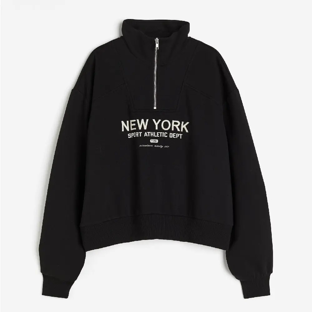 

Свитшот H&M Oversized Half-zip New York, черный