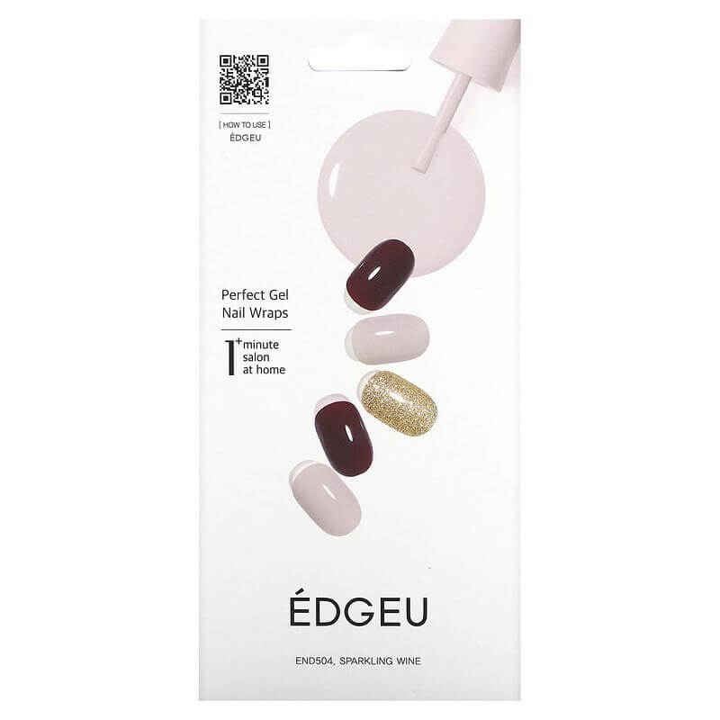 Гелевые полоски Edgeu для ногтей Perfect END504 Sparkling Wine, набор из 16 полосок гелевые обертывания для ногтей edgeu perfect ena816 зеркально белые