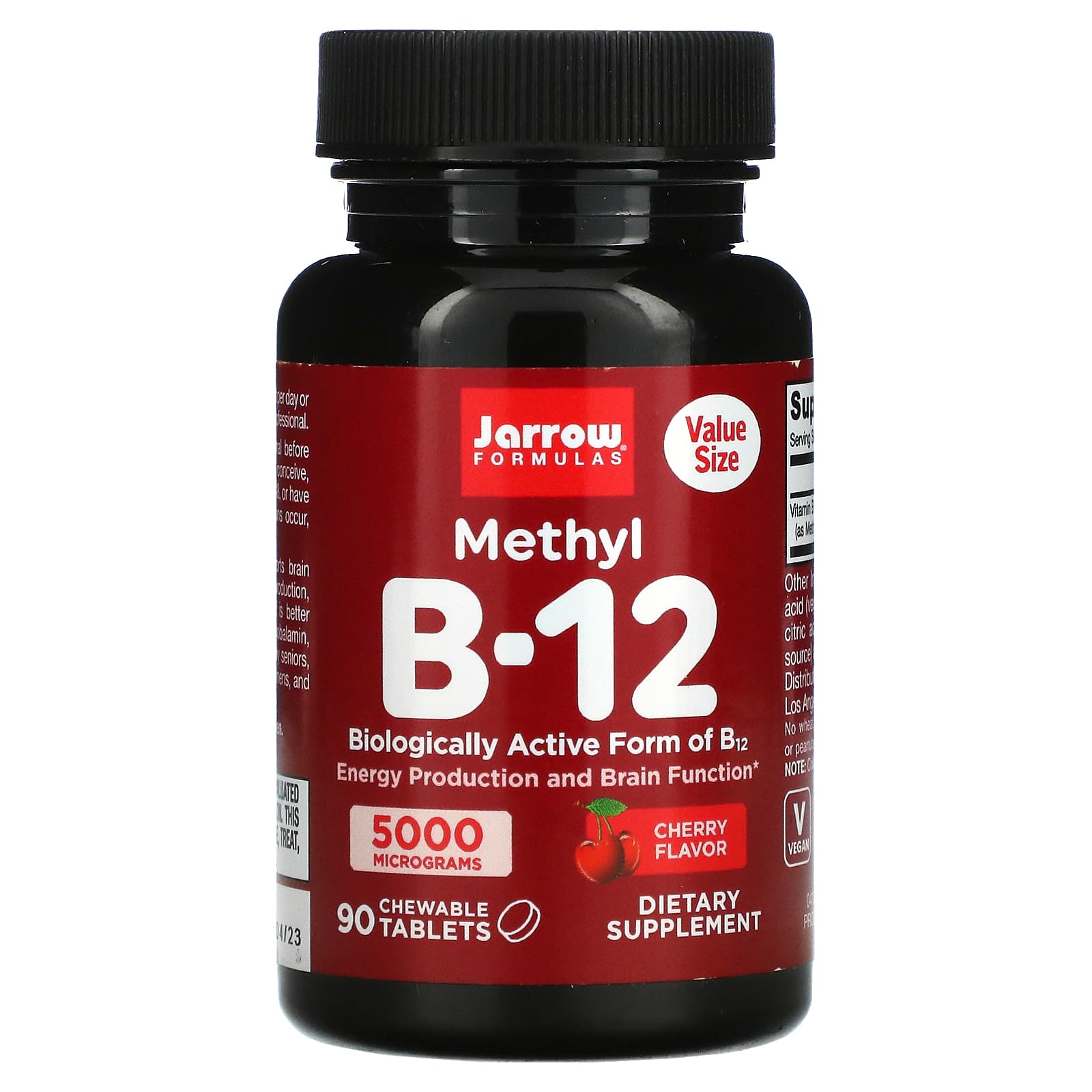 Метил B-12, вишня, 5000 мкг, 90 жевательных таблеток Jarrow Formulas пищевая добавка jarrow formulas vegan mmethyl b 12 вишня 90 жевательных таблеток