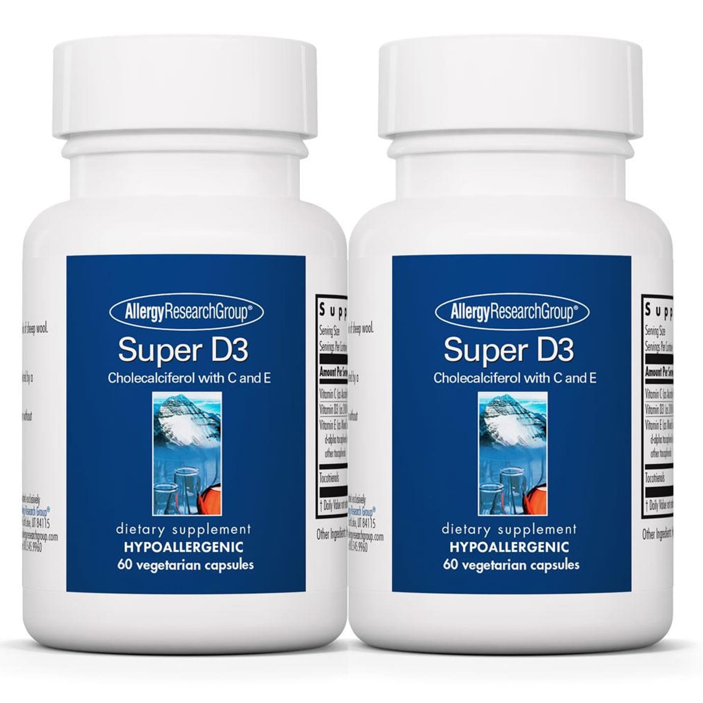 Набор Витамина D3 Super Allergy Research Group, из 2 банок по 60 таблеток