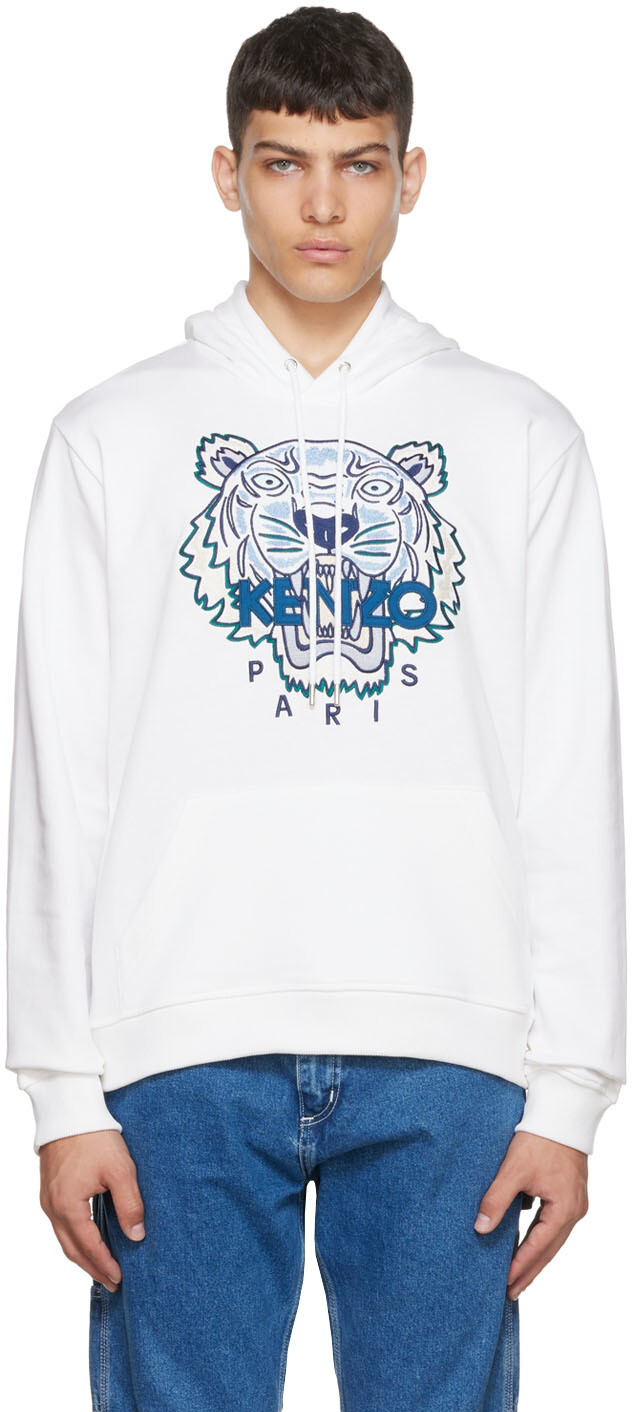 

Белая хлопковая толстовка с капюшоном Kenzo