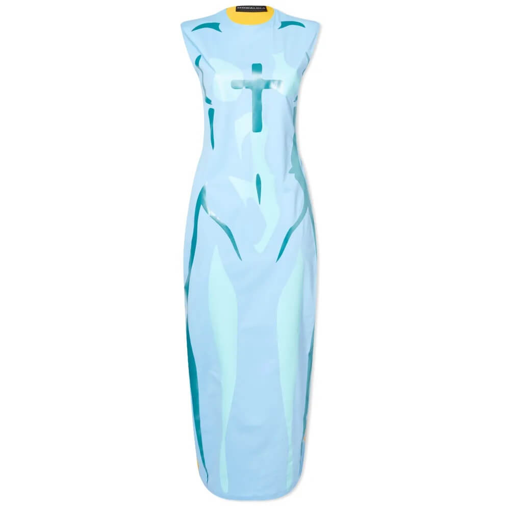 

Платье Mowalola Latex Bicolor, голубой/горчичный