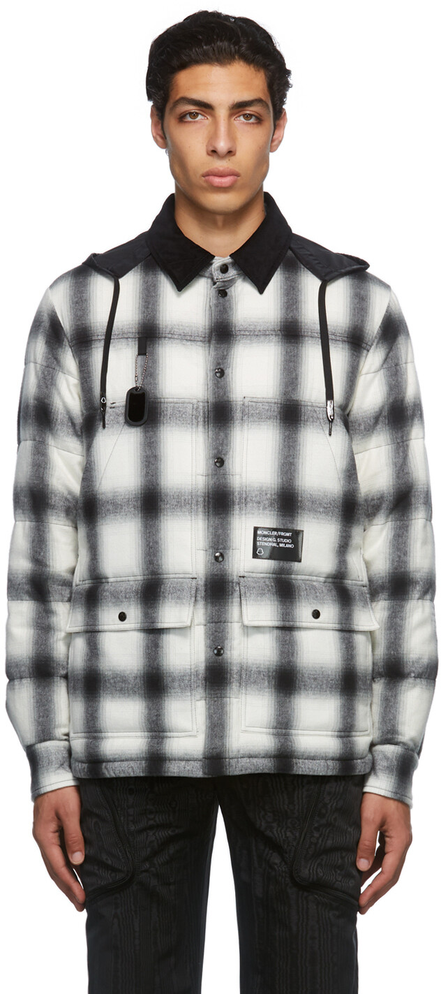 

7 Moncler FRGMT Hiroshi Fujiwara Серый пуховик в клетку Moncler Genius
