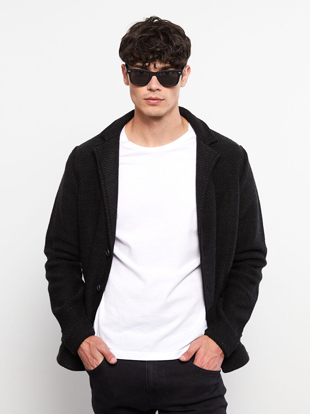 

Мужской трикотажный кардиган Slim Fit с двубортным воротником LCW Casual, Черный