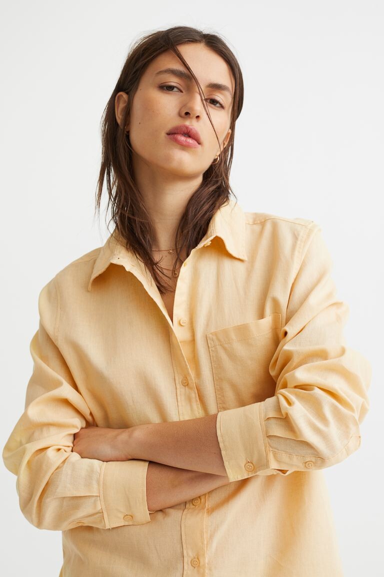 

Рубашка из смесового льна H&M, светло-желтого
