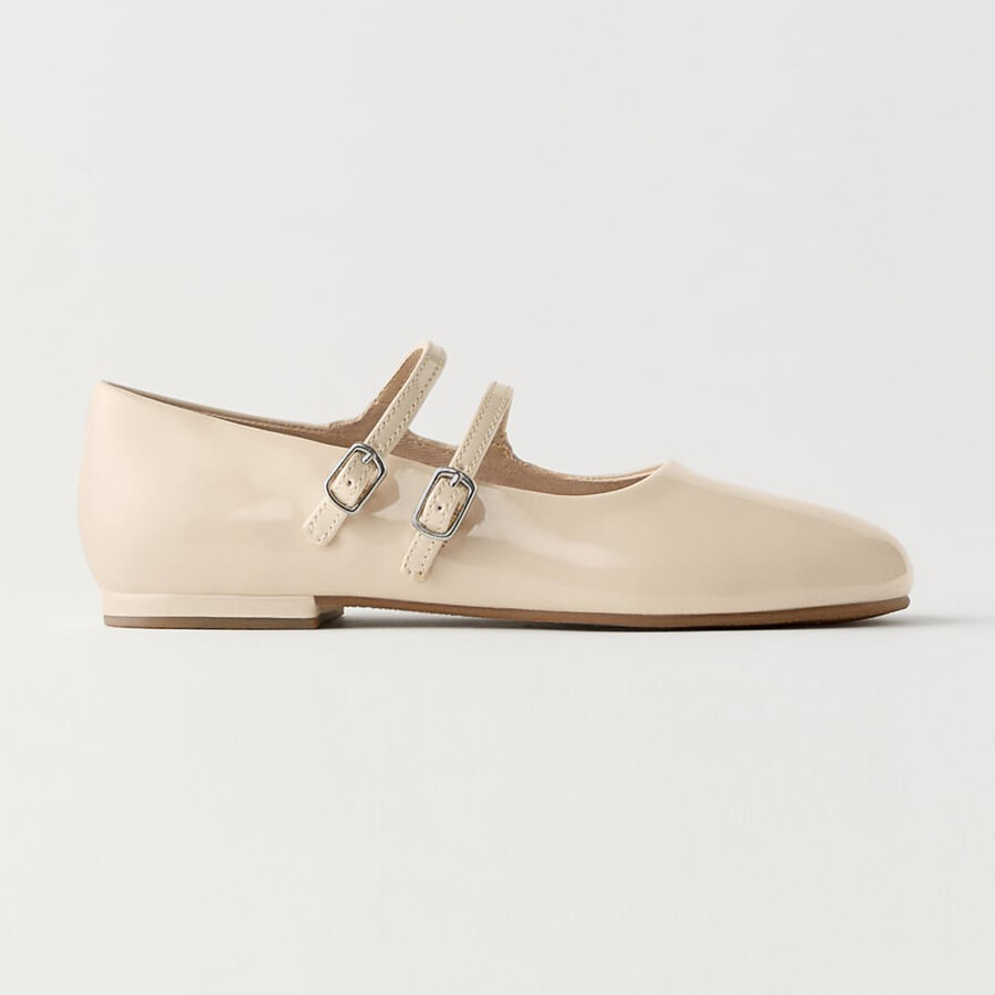 Балетки Zara Faux Patent Flats, кремовый