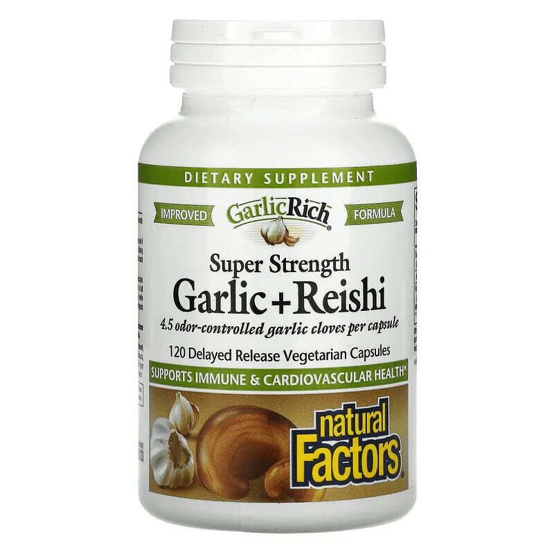 

Сверхсильный чеснок и рейши Natural Factors GarlicRich, 120 капсул
