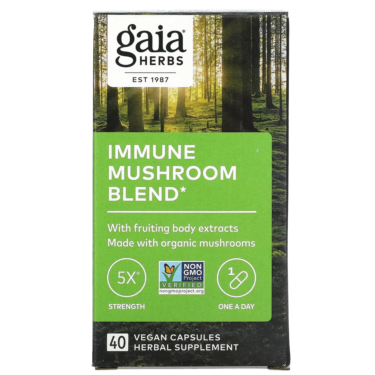 

Смесь Грибов для Поднятия Иммунитета Gaia Herbs, 40 веганских капсул