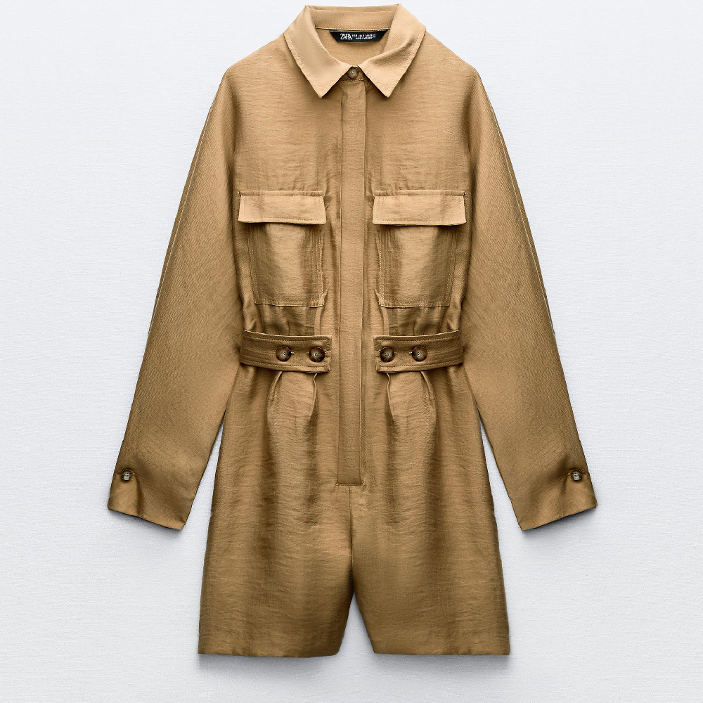Комбинезон Zara With Side Tabs, светло-коричневый блуза zara side vents светло бежевый