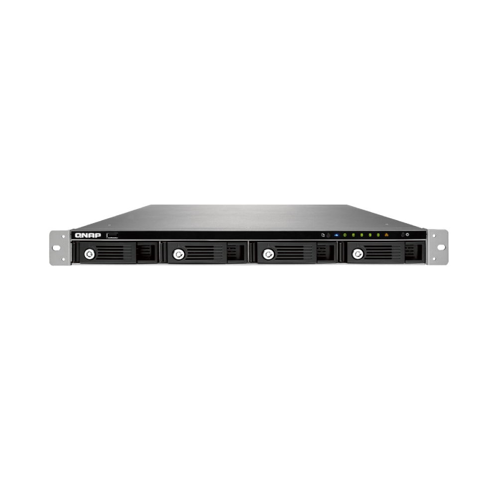цена Серверное сетевое хранилище QNAP TS-469U-RP, 4 отсека, 1 ГБ, без дисков, черный
