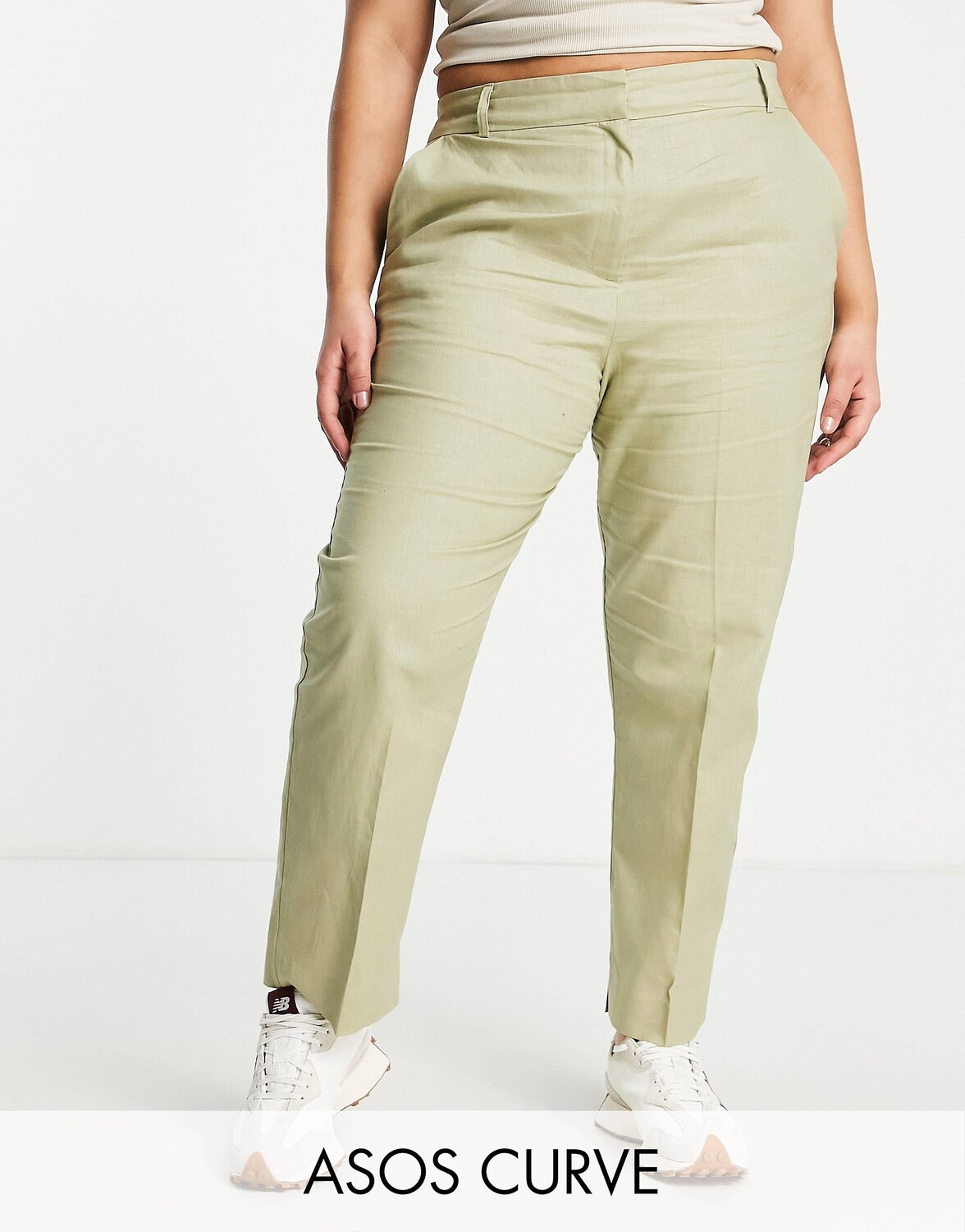 

Оливковые узкие льняные брюки-сигареты ASOS DESIGN Curve