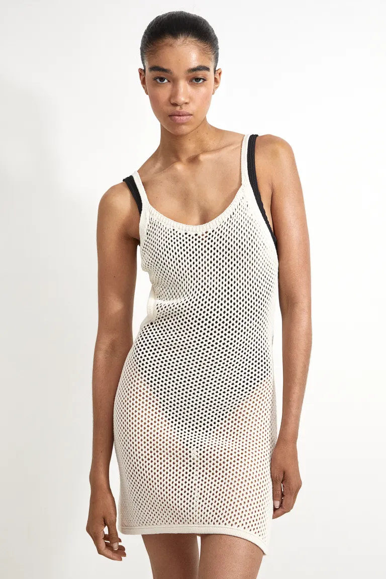 Пляжное платье ажурной вязки H&M, бежевый
