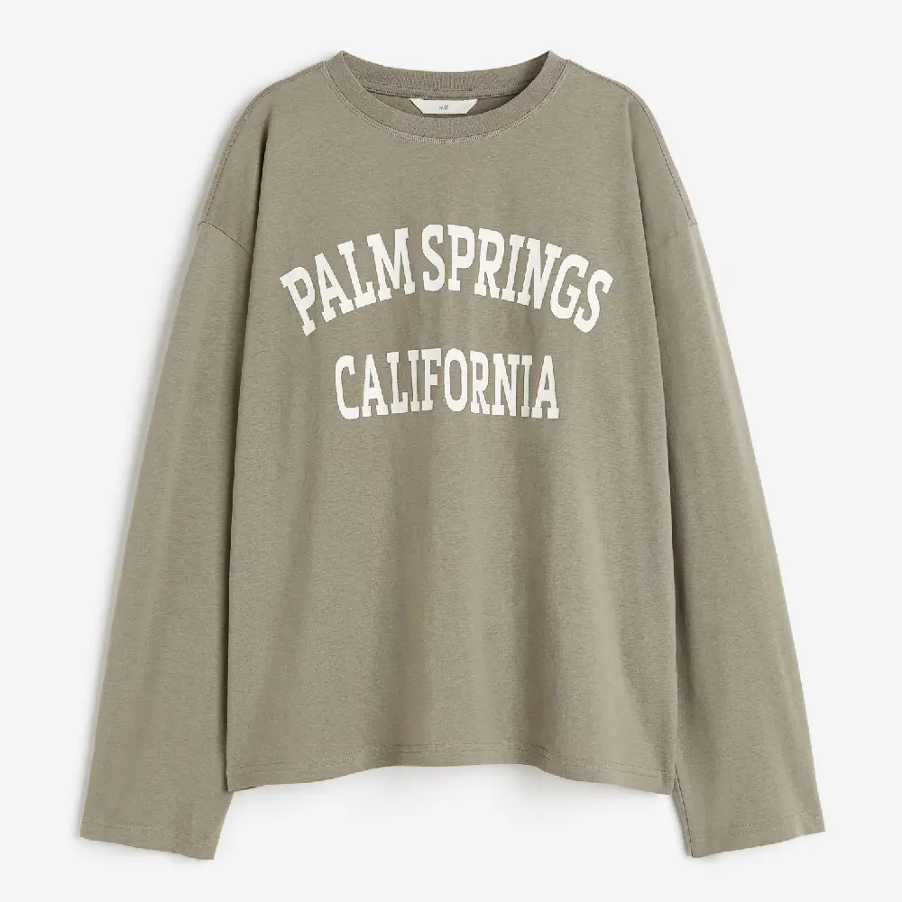 

Лонгслив H&M Oversized Printed Palm Springs, хаки