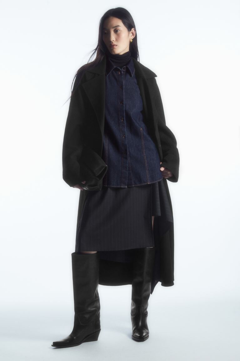

Пальто двуплечное шерстяное с поясом H&M, черный
