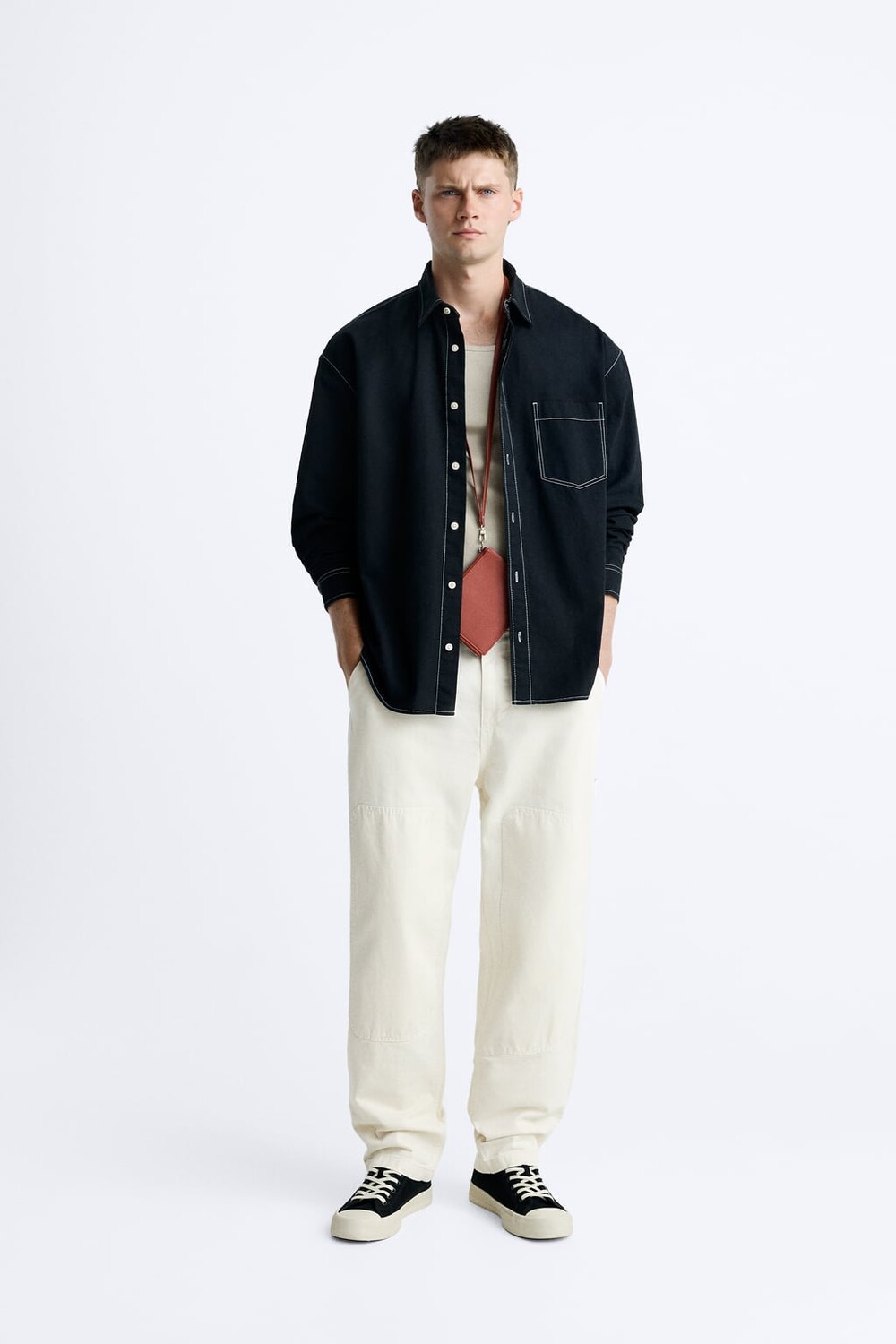 

Брюки плотника с карманом ZARA, белый