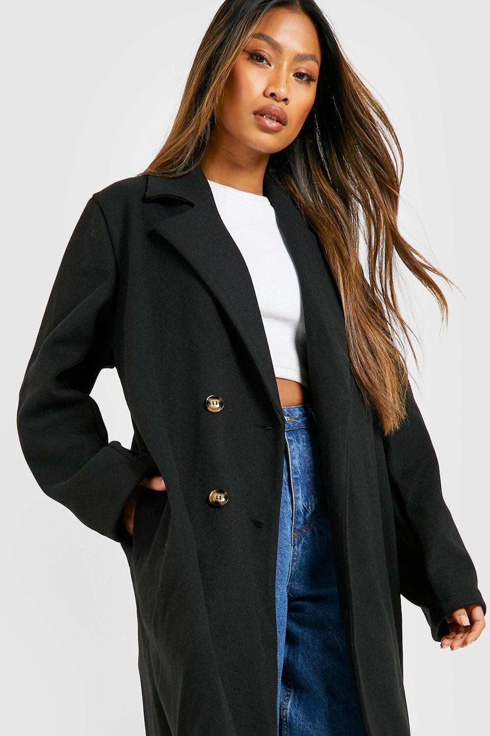 

Двубортное пальто из шерсти Boohoo, черный