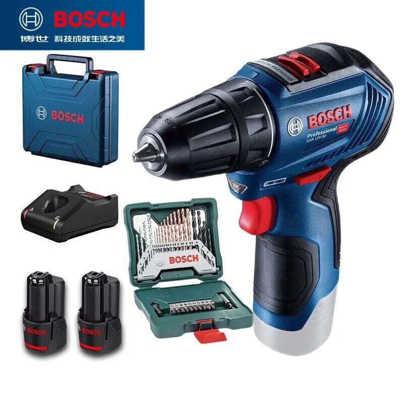 Дрель электрическая Bosch GSR12V-30 + набор сверл, два аккумулятора, зарядное устройство