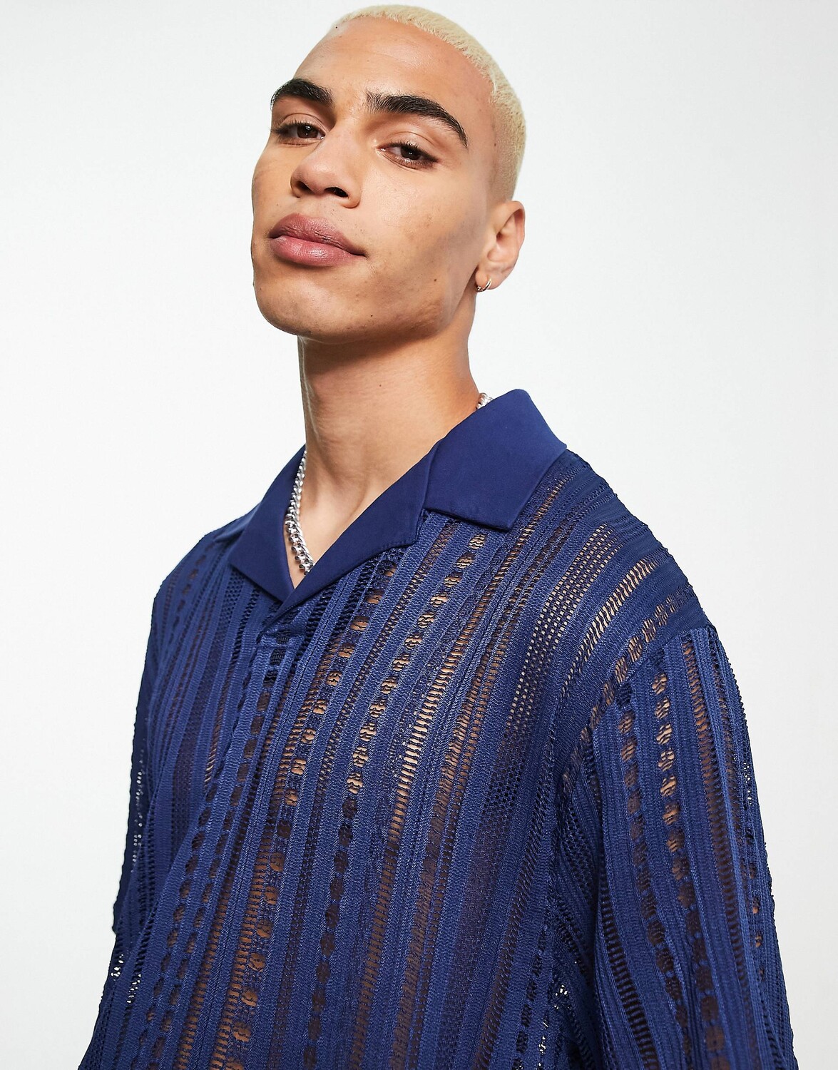 

Свободная темно-синяя футболка-поло в рубчик ASOS DESIGN revere