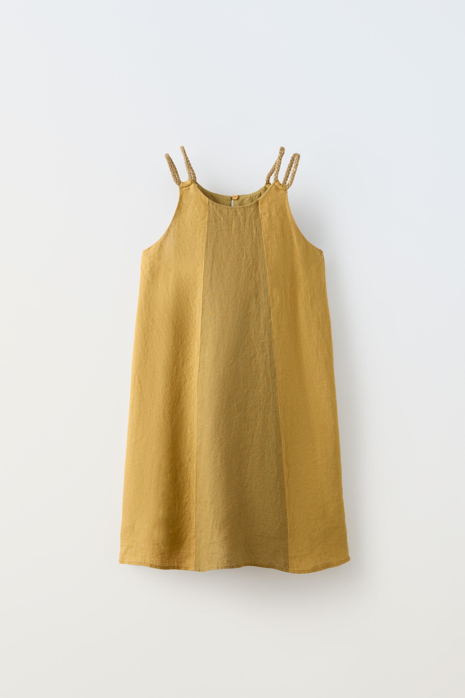 Платье Zara Colour Block Linen, горчичный