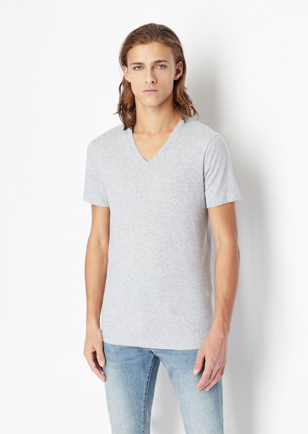 

Приталенная футболка из хлопка пима с короткими рукавами Armani Exchange, серый
