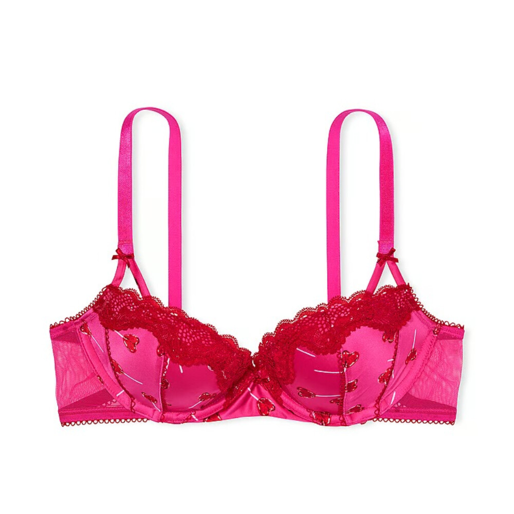 

Бюстгальтер Victoria's Secret Fun & Flirty Lace-Trim Satin Push-Up, розовый