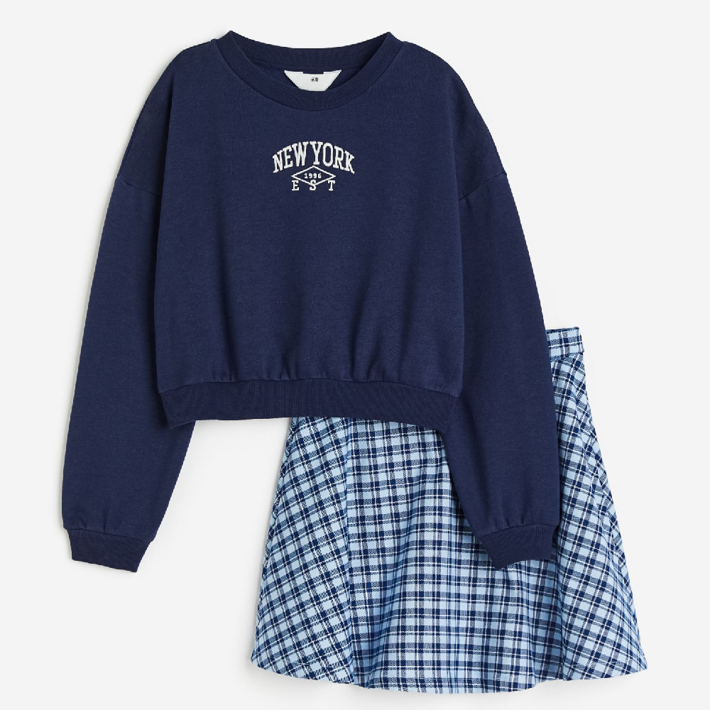 Комплект из юбки и свитшота H&M Kids Sweatshirt and Skirt New York, 2 предмета, темно-синий