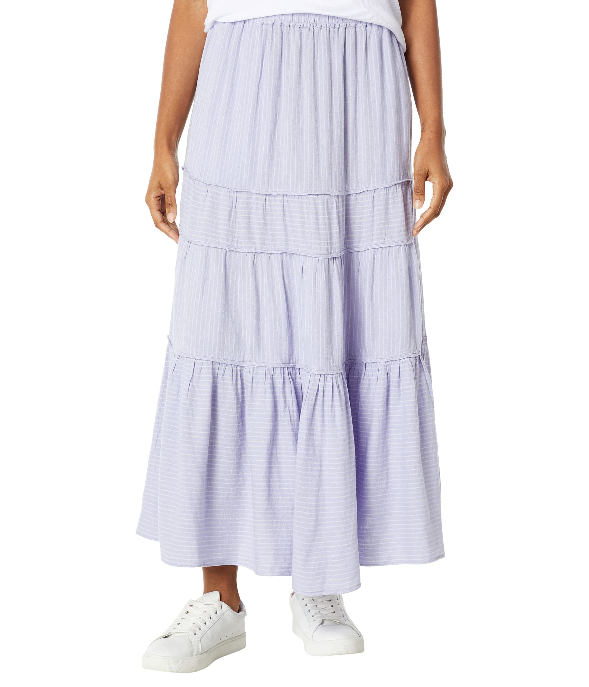 Юбка Madewell, Linen-Blend Pull-On Tiered Maxi Skirt in Stripe-Play