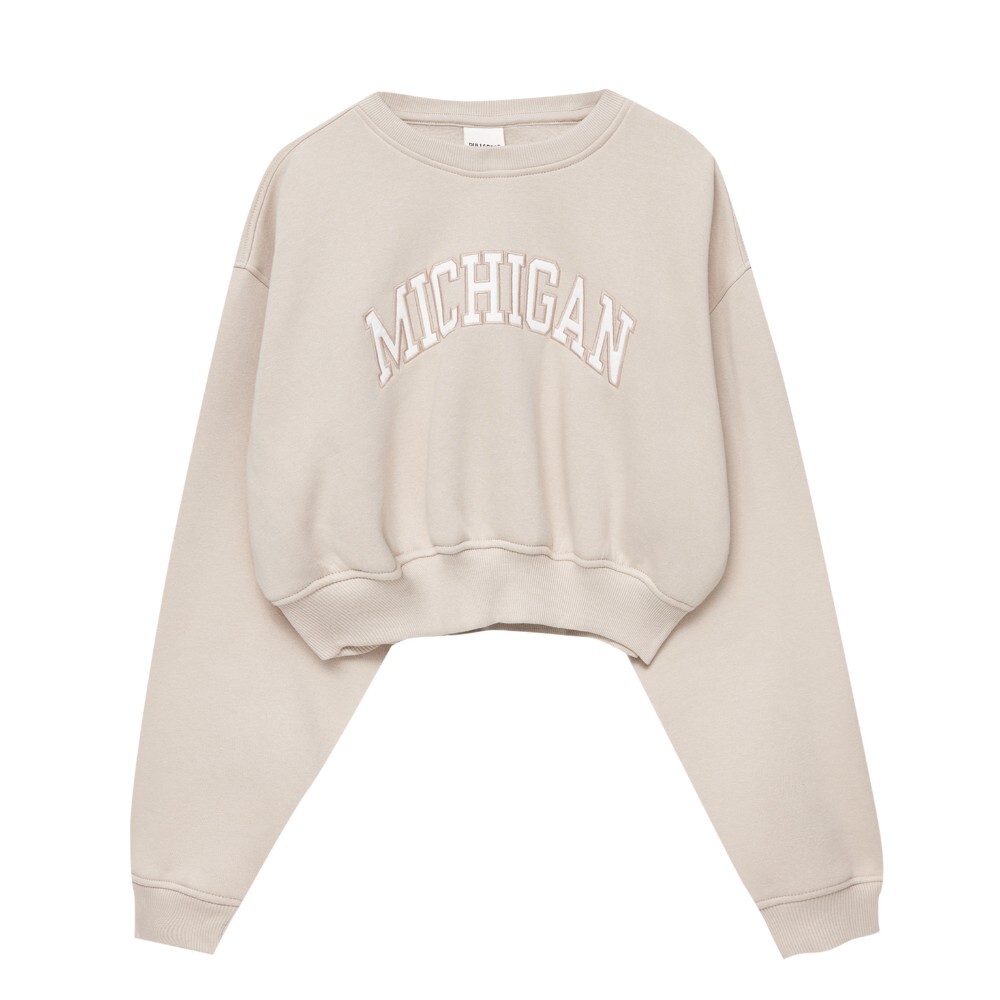 

Свитшот Pull&Bear Cropped Varsity-style, песочный, Бежевый