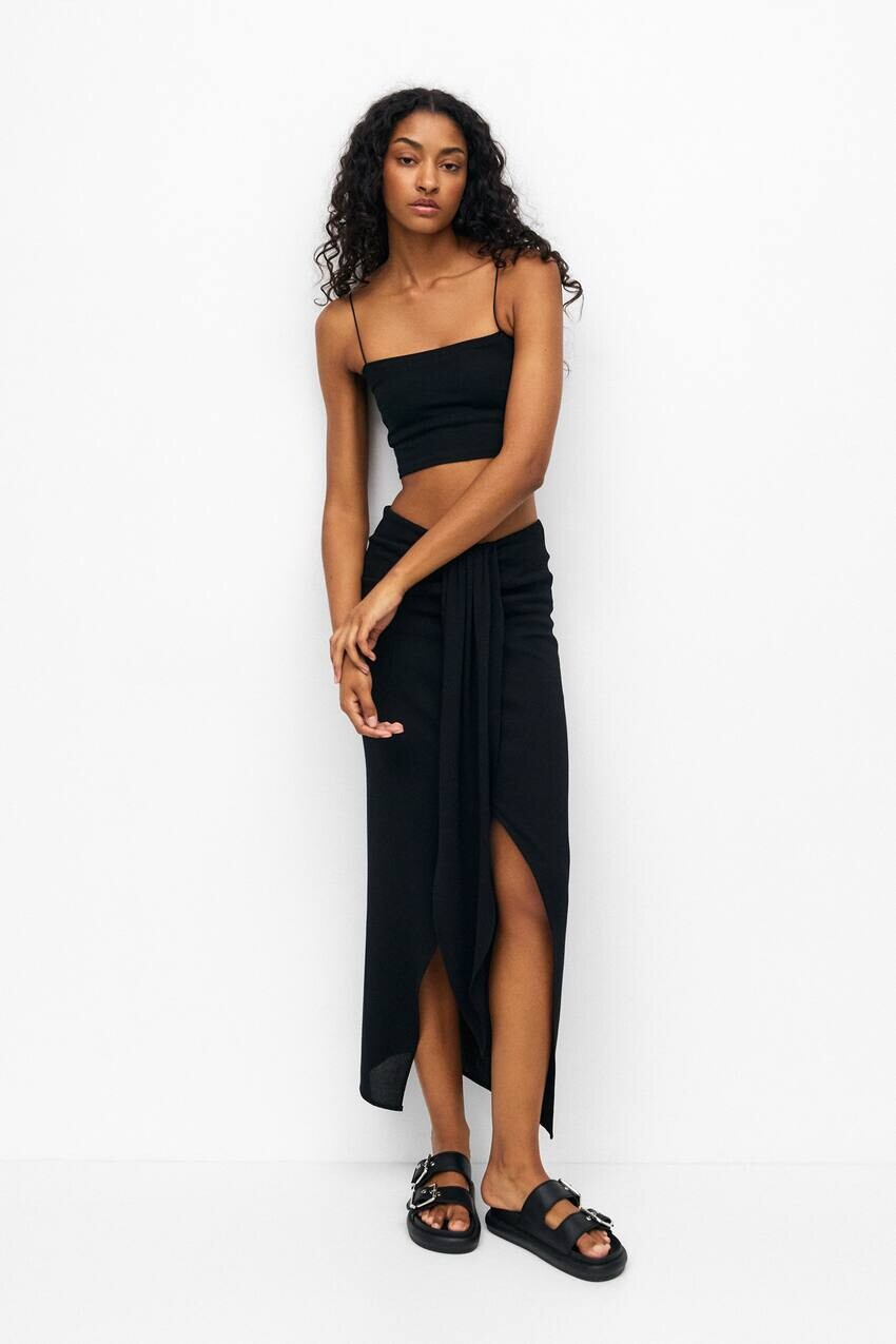 

Юбка миди с ложным узлом Pull&Bear, черный