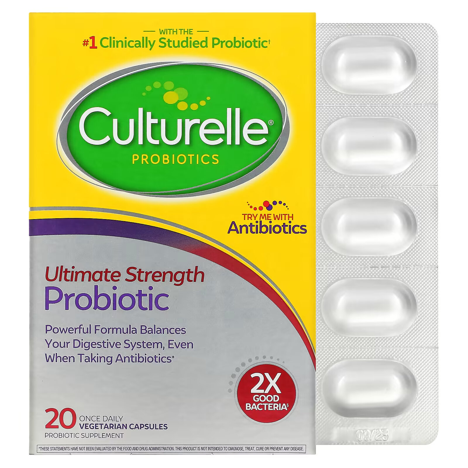 Culturelle, пробиотики, повышенная эффективность, 20 миллиардов КОЕ, 20 вегетарианских капсул для приема один раз в день azo complete feminine balance daily probiotic 5 миллиардов 60 капсул один раз в день