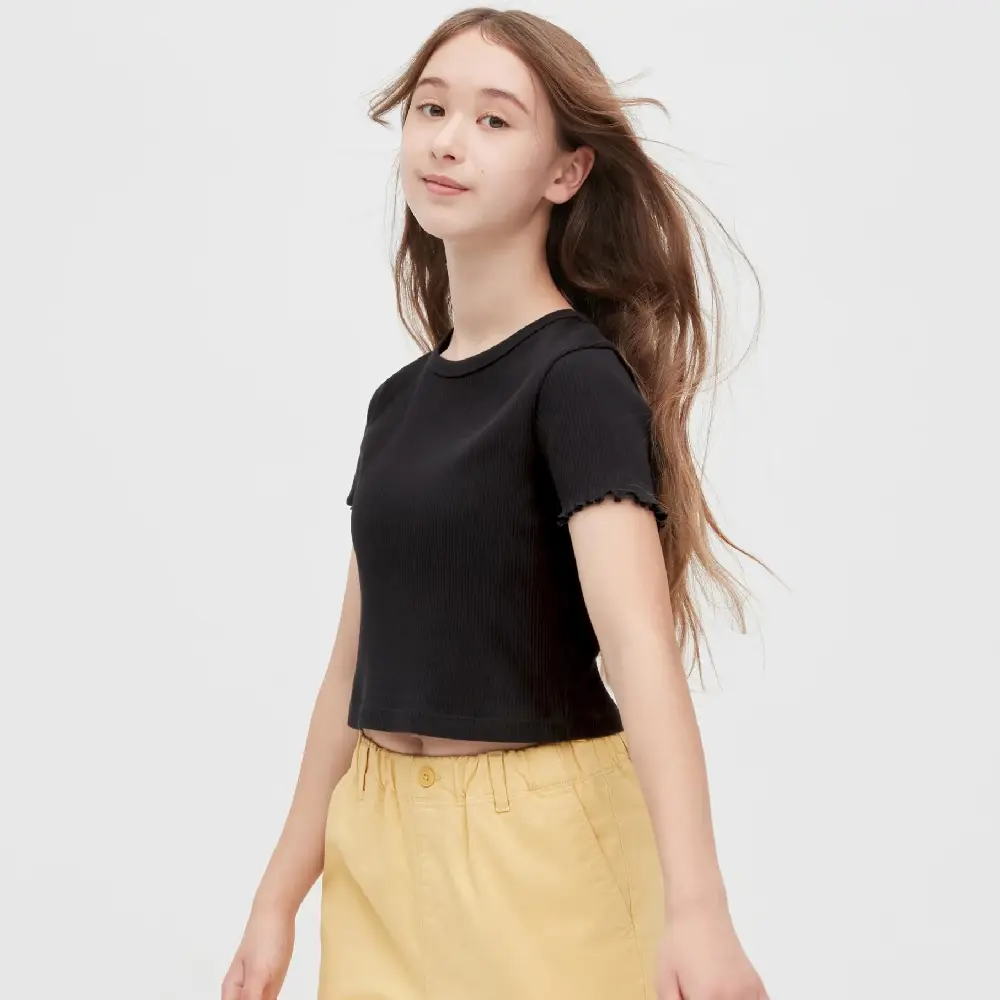 

Футболка Uniqlo Girls Ribbed Cropped, черный