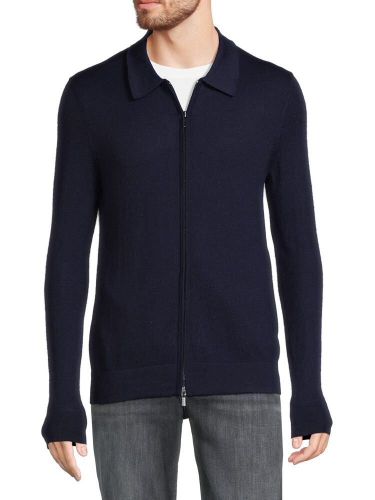 

Поло из смеси мериносовой шерсти с молнией во всю длину Saks Fifth Avenue, цвет British Blue