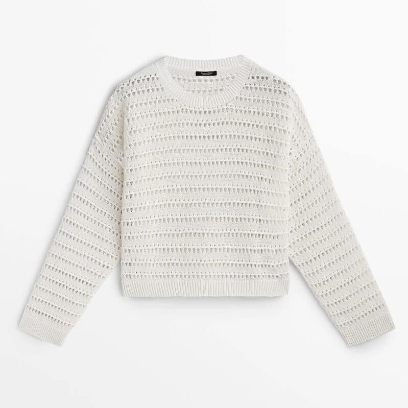 

Свитер Massimo Dutti Crew Neck Open-Knit, светло-бежевый
