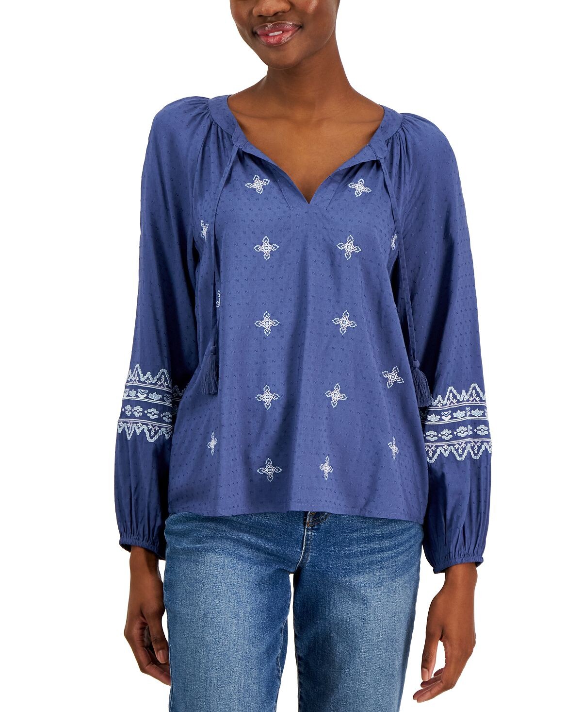 

Миниатюрный топ в крестьянском стиле с вышивкой, созданный для macy's Style & Co, мульти